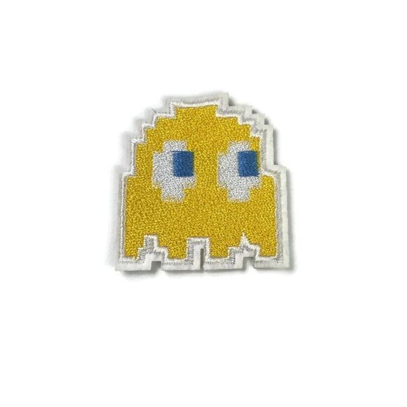 Yellow Pacman Ghost Embroidered Patch - Picture 1 of 3